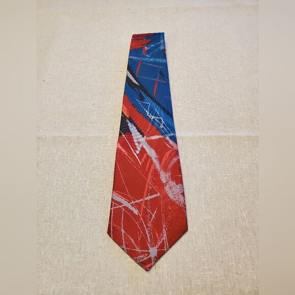 Men's Neck Tie Artistic Colorful Whimsy Italian Hand Made Silk - Picture 1 of 9